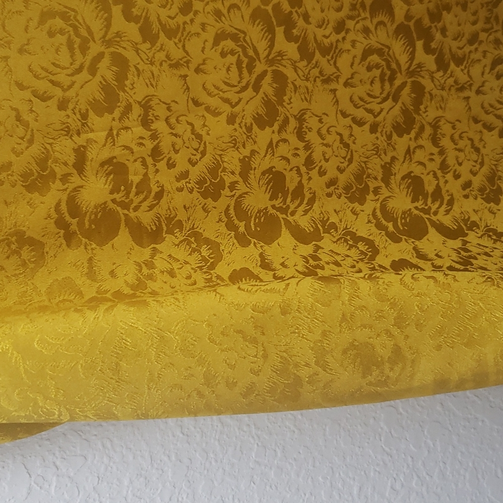 Yellow Floral Satin Top Scallop Details sz XL - Picture 3 of 6